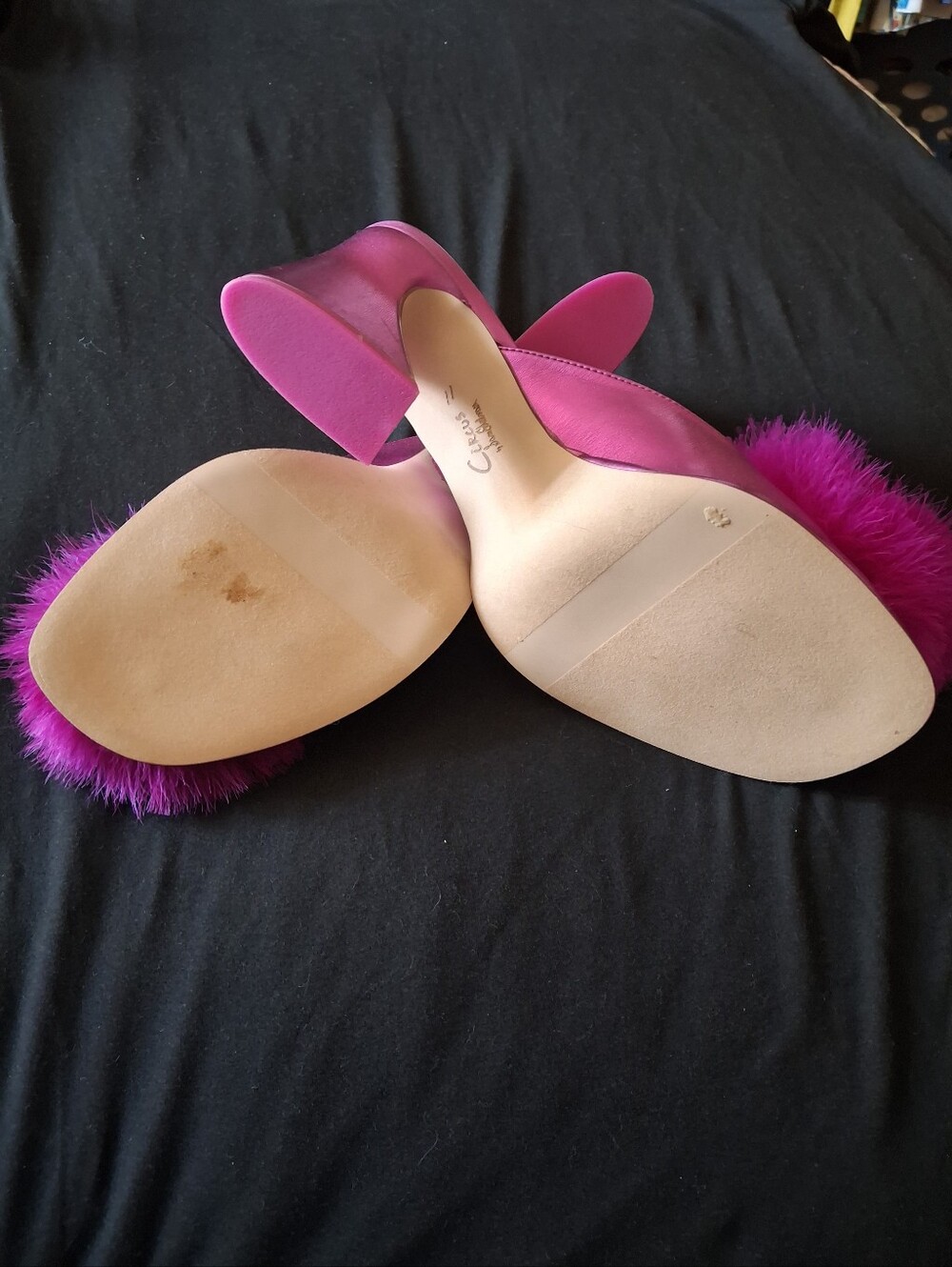 Circus By Sam.Edelman-Fuchsia Pink Pom Pom Slide Heels Sz 11M - Picture 3 of 6